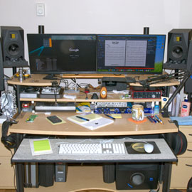 Constant Traffic Studio, aka my lonely writer's garret. The 2018 Mac Mini has been replaced by a 2022 Mac Studio. The 'close-at-hand' guitar is the Tacoma ECM38c.